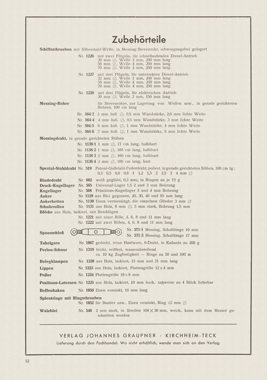 Graubele Katalog Schiffsmodelle und Boote 1952