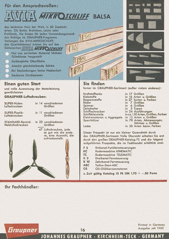 Graupner Flug- und Schiffsmodellbau Prospekt 1960