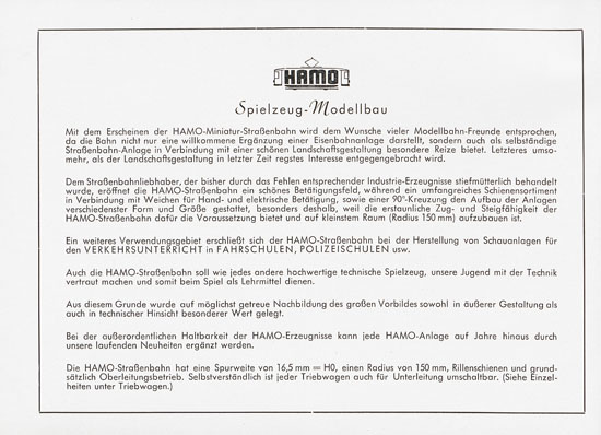 Hamo Katalog Strassenbahn 1957