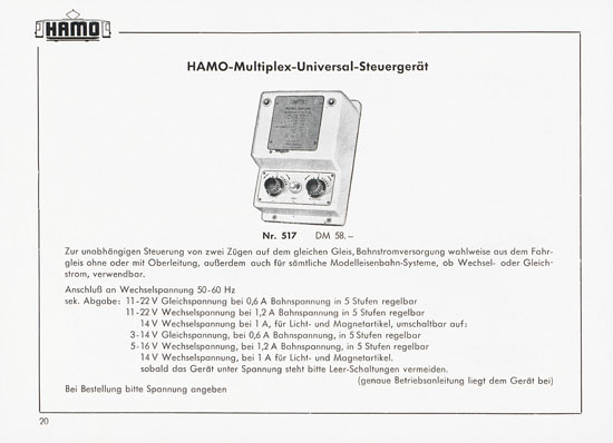 Hamo Katalog Strassenbahn 1959