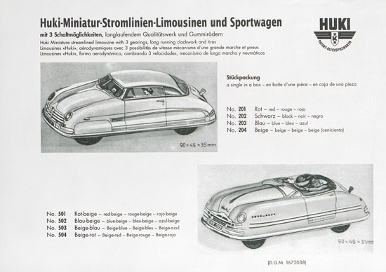 HUKI Patent-Blechspielwaren Händlerkatalog um 1960