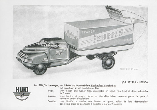 HUKI Patent-Blechspielwaren Händlerkatalog um 1960