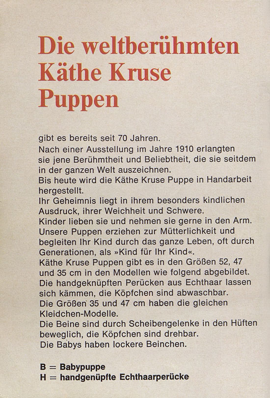 Käthe Kruse Puppen Katalog 1981-1982