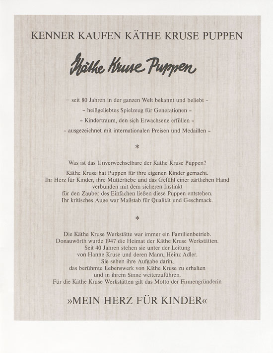 Käthe Kruse Puppen Katalog 1990