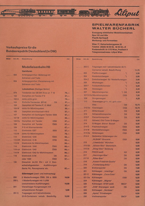 Liliput Preisliste 1970