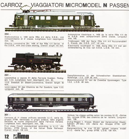 Lima Catalogo Micro Model N 1970-1971