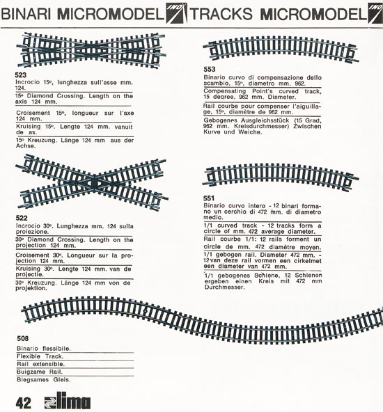 Lima Catalogo Micro Model N 1970-1971