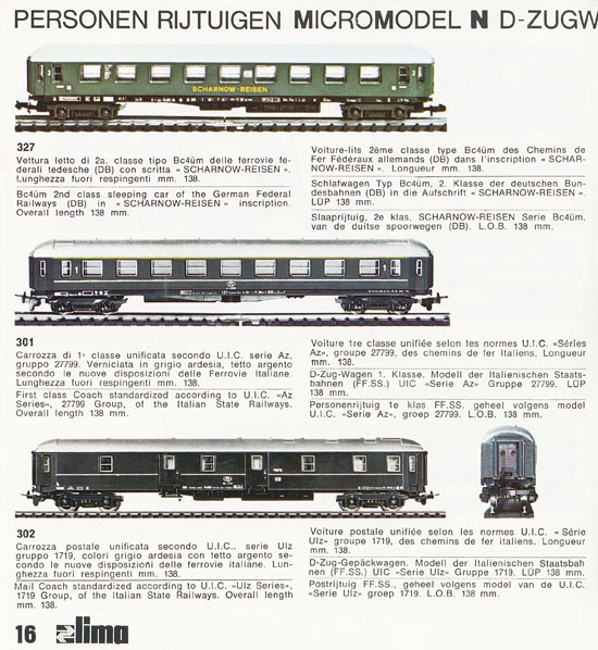 Lima Catalogo Micro Model N 1971-1972