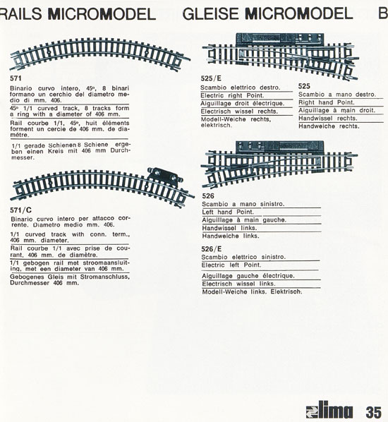 Lima Catalogo Micro Model N 1971-1972