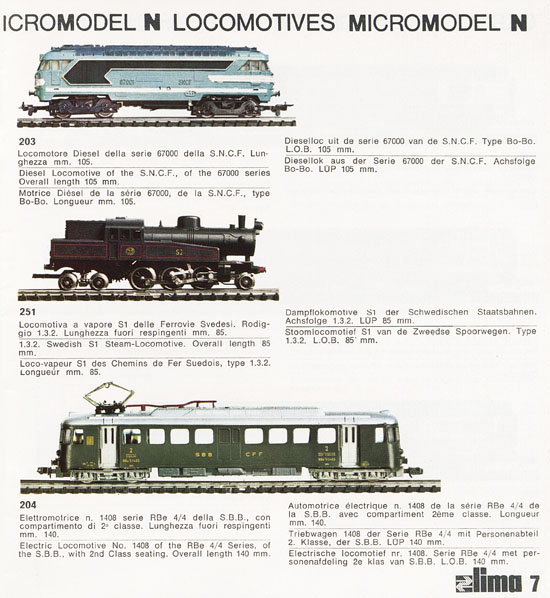 Lima Catalogo Micro Model N 1972-1973