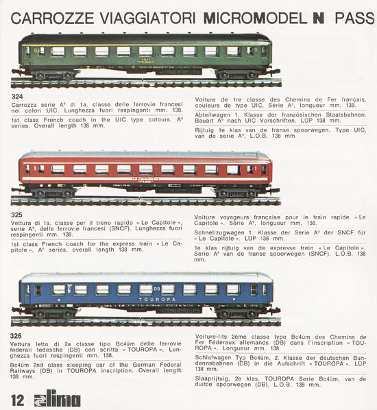 Lima Catalogo Micro Model N 1972-1973