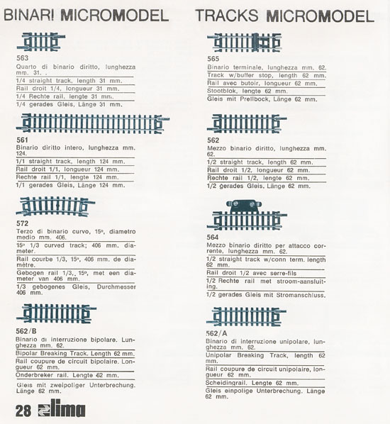 Lima Catalogo Micro Model N 1972-1973