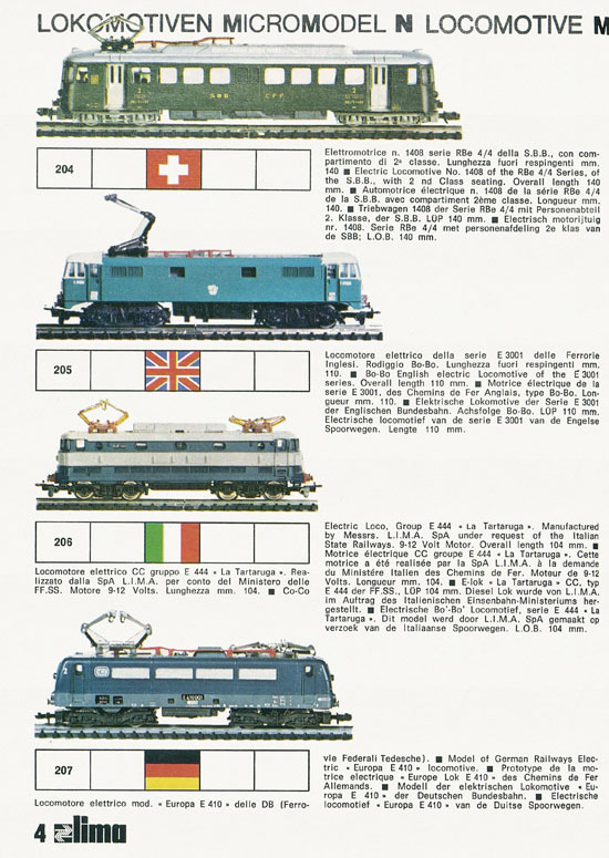 Lima Catalogo Micro Model N 1973-1974