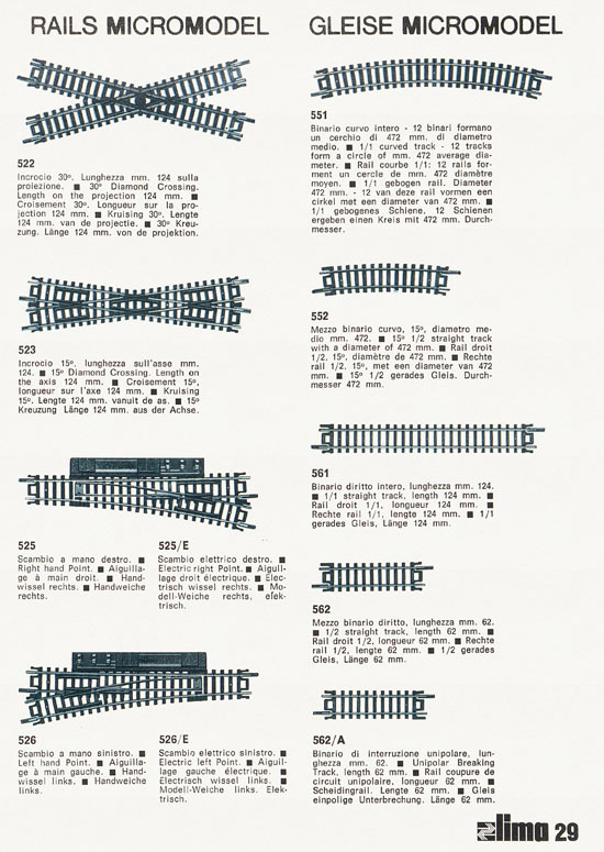 Lima Catalogo Micro Model N 1973-1974