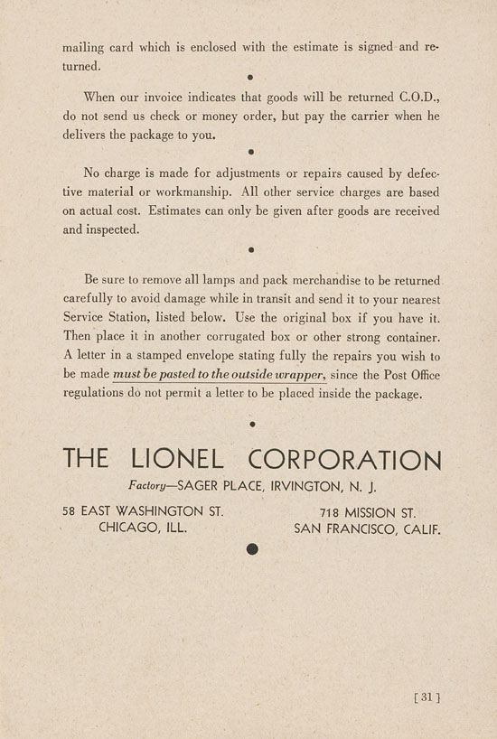 Lionel Instructions for Assembling and Operating 1938