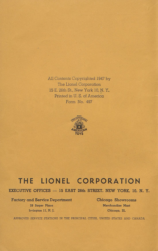 Lionel Instructions for Assembling and Operating 1947