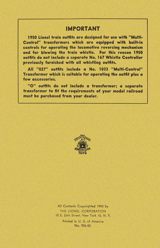 Lionel Instructions for Assembling and Operating 1950