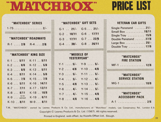 Matchbox Catalogue 1967