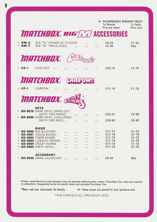 Matchbox Pricelist January 1972