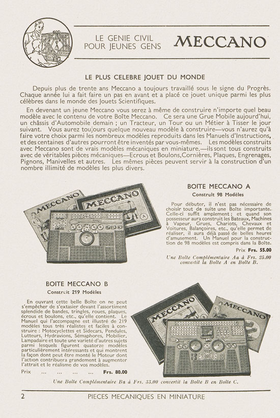 Jouets Meccano catalogue 1937