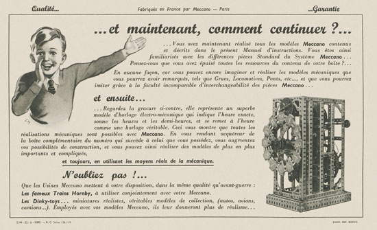 Meccano Manuel d'instructions 2 a 1949