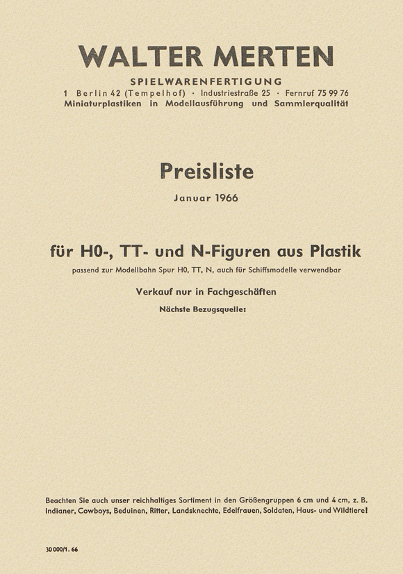 Walter Merten Preisliste Januar 1966