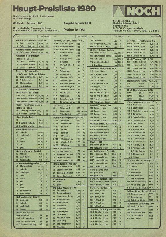 Noch Preisliste Hauptkatalog 1980