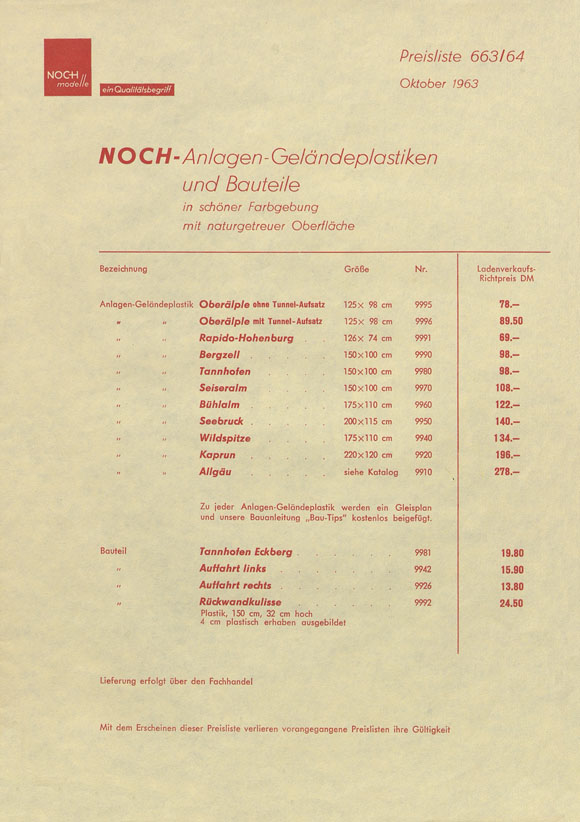 Noch Preisliste Katalog 1963-1964