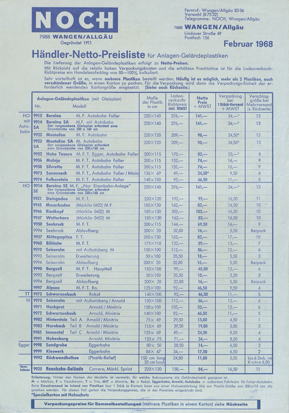 NOCH Händler-Netto-Preisliste 1968