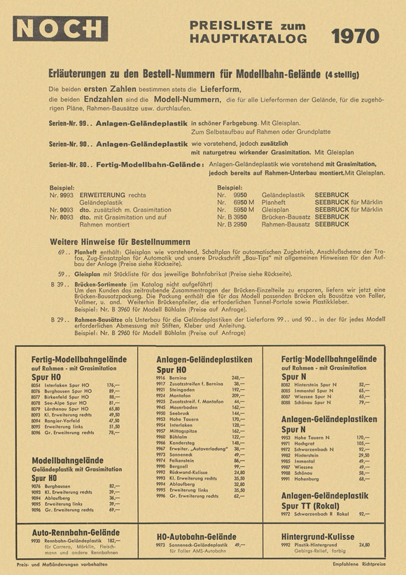 Noch Preisliste zum Hauptkatalog 1970