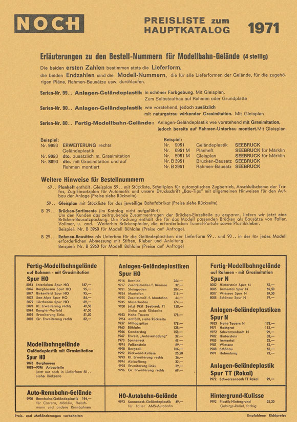 Noch Preisliste zum Hauptkatalog 1971