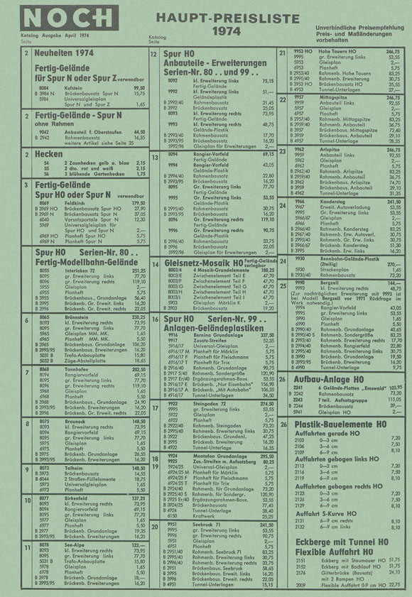 NOCH Haupt-Preisliste 1974
