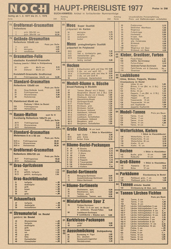 NOCH Haupt-Preisliste 1977