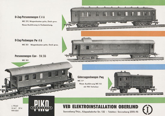 Piko-Modelleisenbahnwagen Katalog 1960