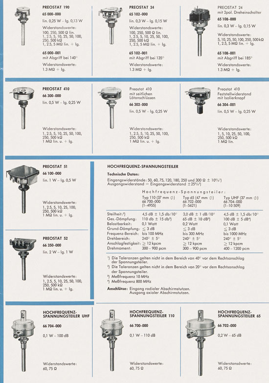 Preh-Werke Katalog Bauelemente 1969