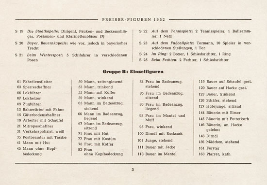 Preiser Katalog 1952, Preiser Figuren, Preiser H0