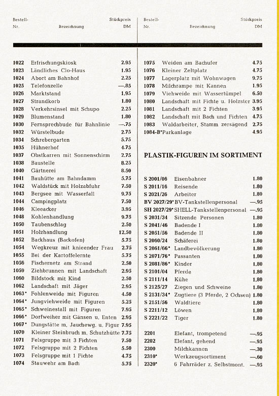 Preiser Modellbahnzubehör Preisliste 1959/60