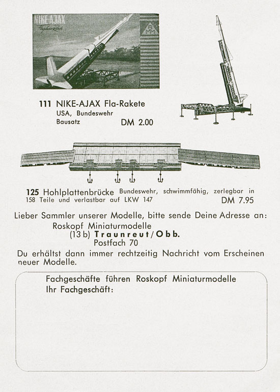 Roskopf Miniatur-Modelle 1960