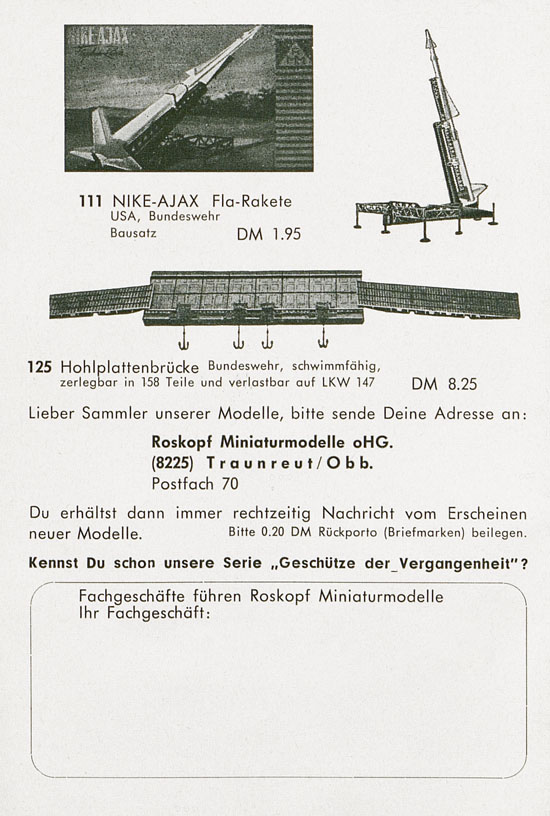 Roskopf Miniatur-Modelle 1961-1962