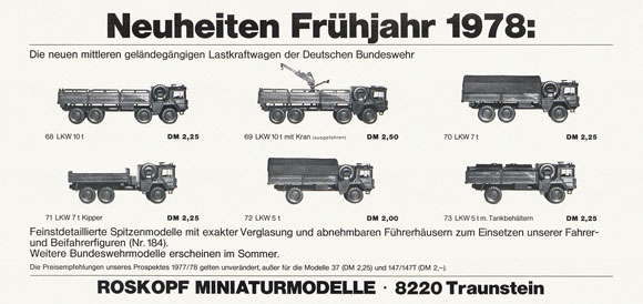 Roskopf Miniatur-Modelle Neuheiten 1978