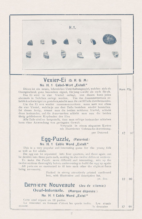 Sawinsky Geduldspiele - Beschäftigungsspiele und Lehrmittel Preisliste 1912