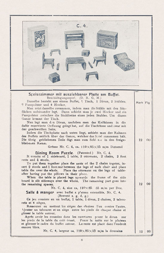 Sawinsky Geduldspiele - Beschäftigungsspiele und Lehrmittel Preisliste 1912