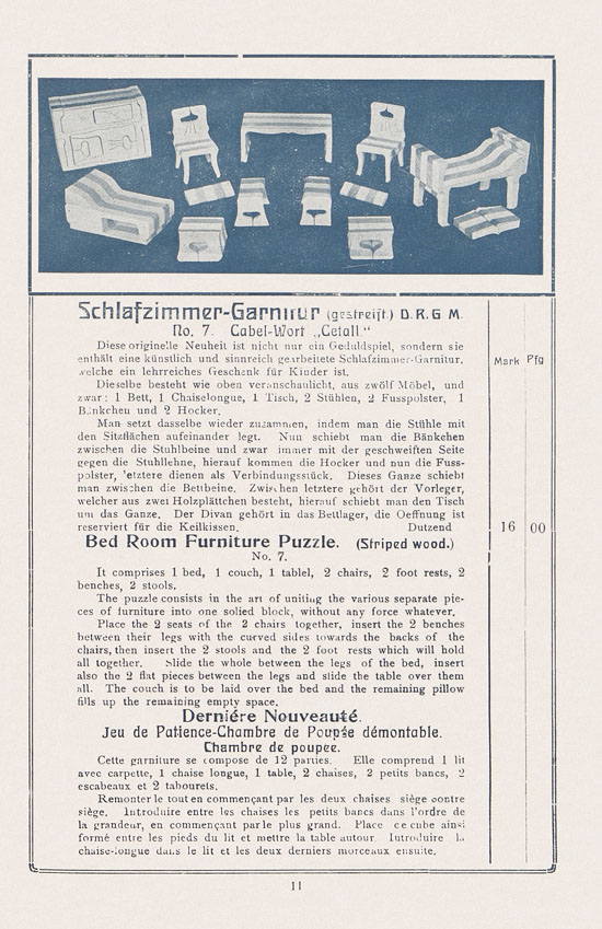 Sawinsky Geduldspiele - Beschäftigungsspiele und Lehrmittel Preisliste 1912