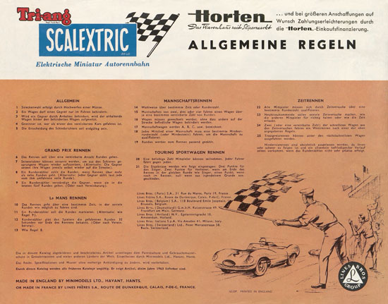 Scalextric Elektrisches Miniatur Autorennen Katalog 1963