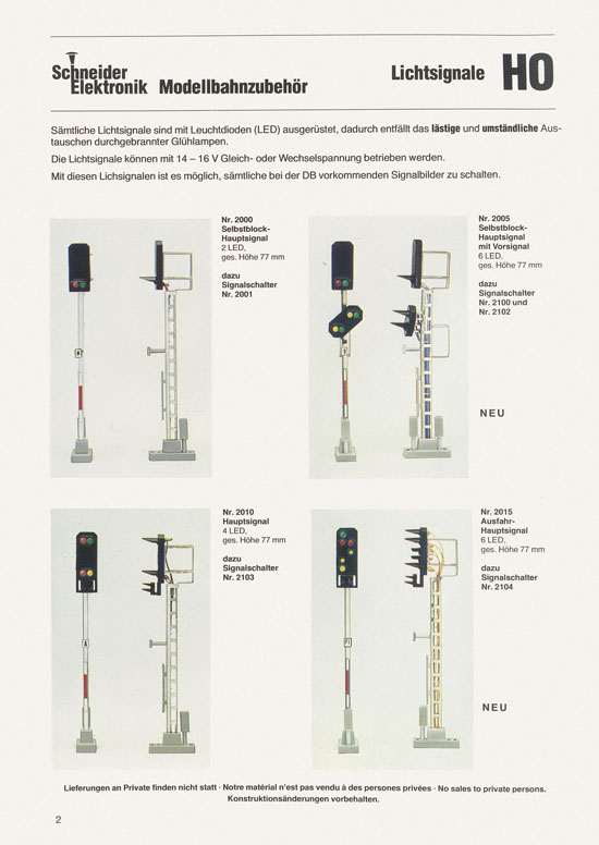 Schneider Modellbahnzubehör Katalog 1981-1982