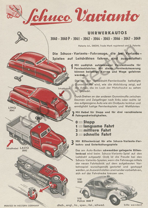 Schuco Varianto Prospekt Uhrwerkautos 1956