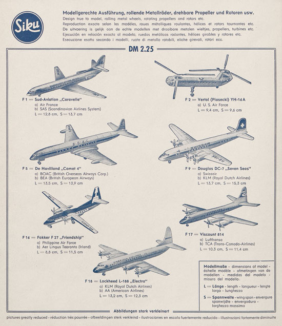 Siku Katalog 1960, Siku Flugmodelle 1960