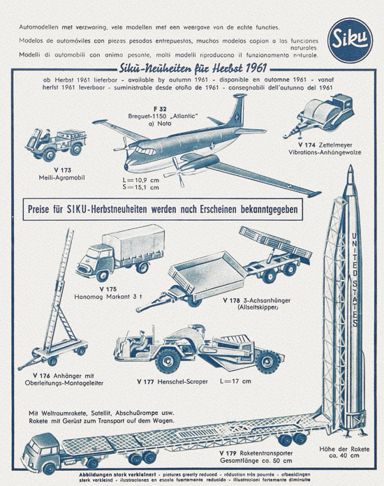 Siku Verkehrsmodelle und Flugmodelle Katalog 1961