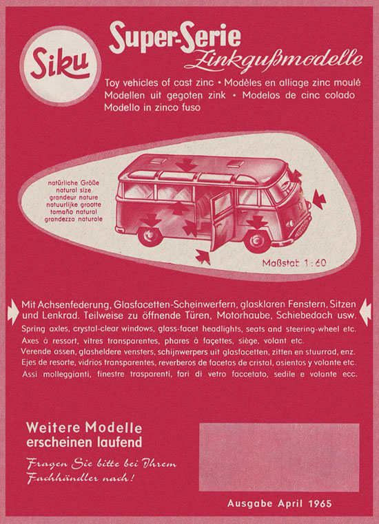 Siku Katalog 1965, Preisliste 1965, Bildpreisliste 1965, Verkehrsmodelle 1965