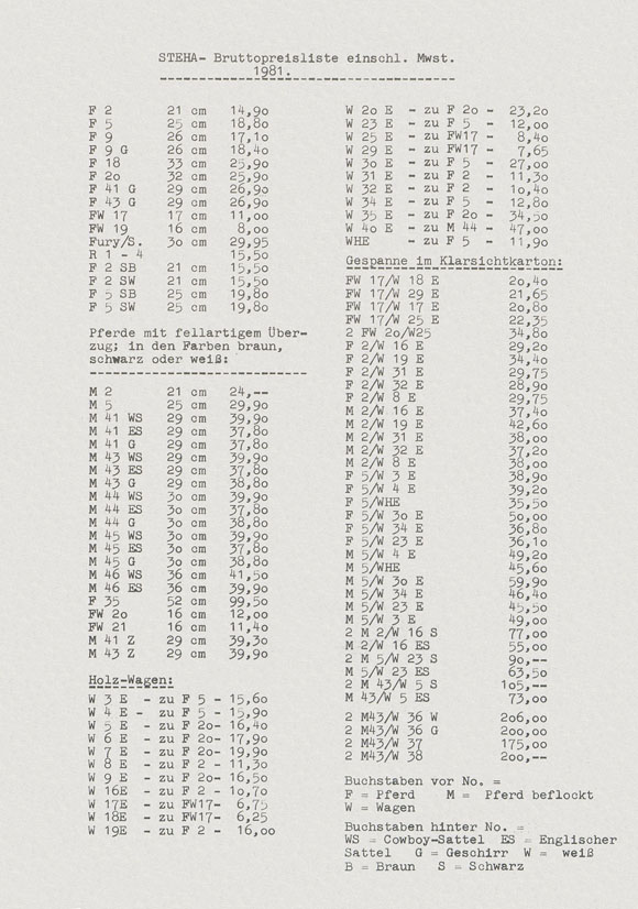 Steha Brutto und Netto-Preisliste 1981